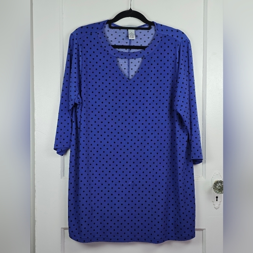 Catherines Blue Polka Dot Knit Spring Top Plus 1X 18/20